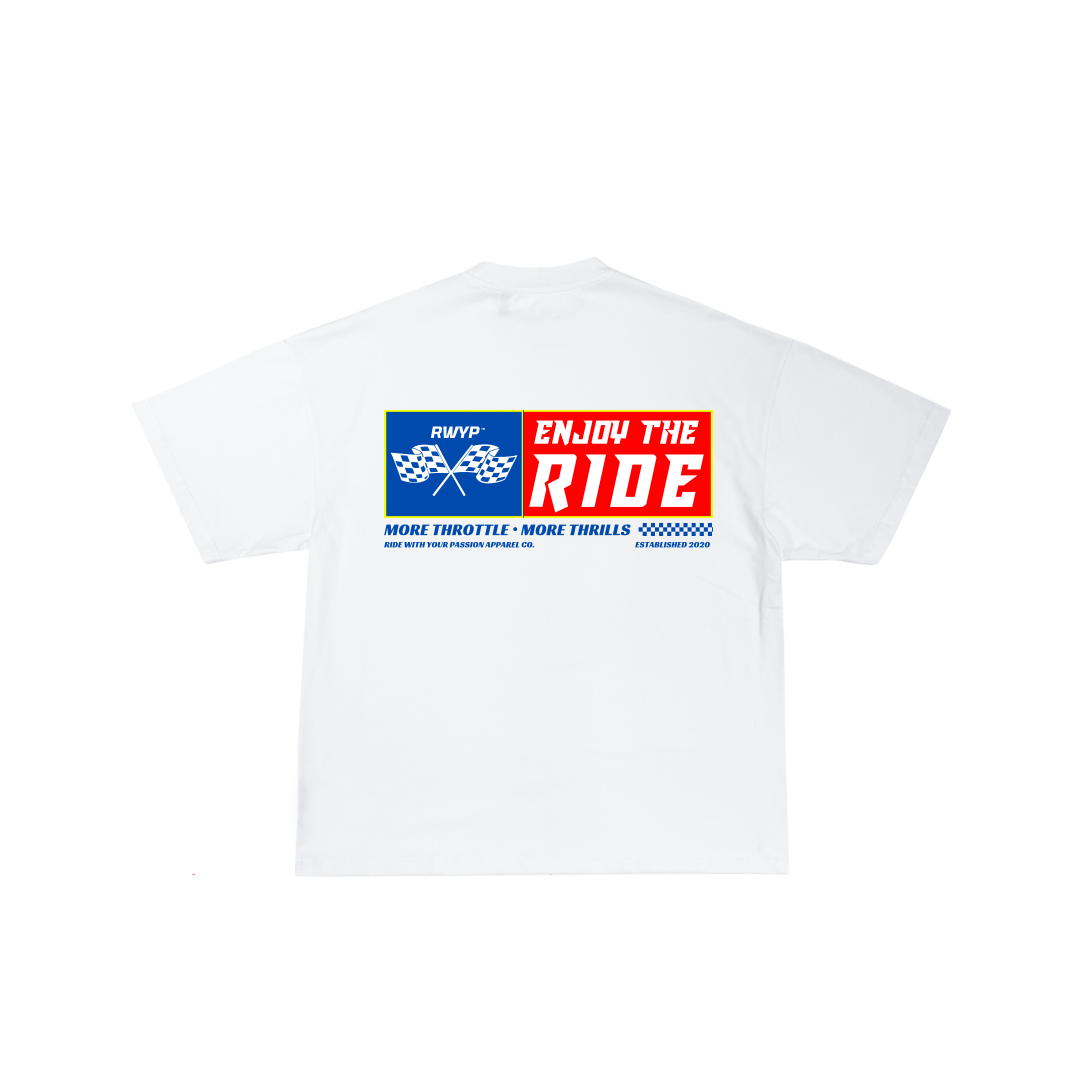 ENJOY THE RIDE // WHITE TEE( Oversized Fit )